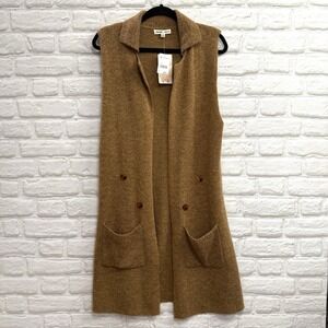 Women's Long Open Front Sleeveless Cardigan Vest Brown Boho Hippie Festival Sz L